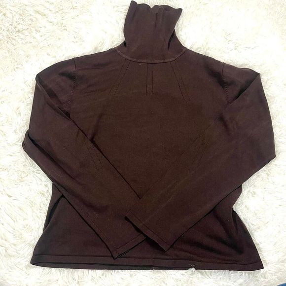 Women's Brown Silk Turtle Neck Size L - Picture 1 of 4